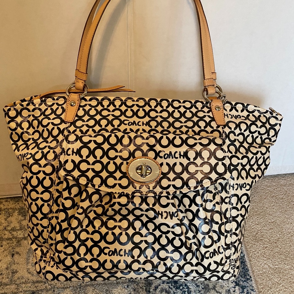 Coach Large Tote White Canvas with Logo